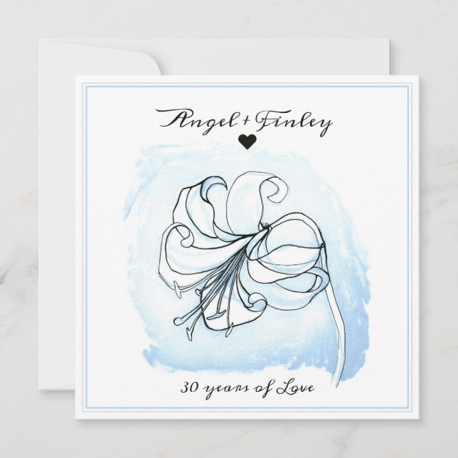 Carte Lys bleu clair et blanc 30e anniversaire de Mariag (Devant)