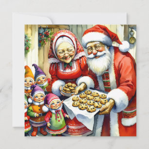 Carte M. et Mme Claus, Cookie et Elves Noël