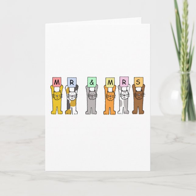 Carte M. et Mme la Mariage Félicitations Chats mignons (Devant)