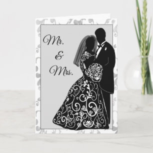Carte M. & Mme Bride Groom Silhouette Félicitations
