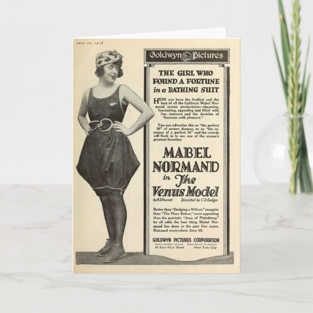 Carte Mabel Normand 1918 maillot de bain portrait silenc (Devant)