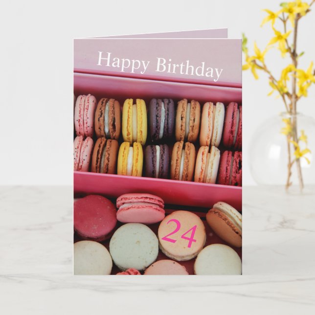 Carte Macaron français d'anniversaire sur mesure (Fleur jaune)