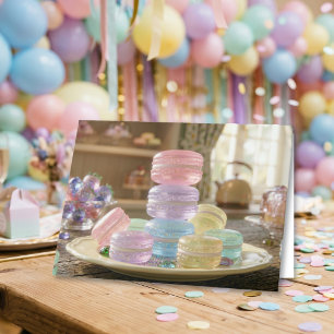 Carte Macarons en verre pastel Joyeux Anniversaire