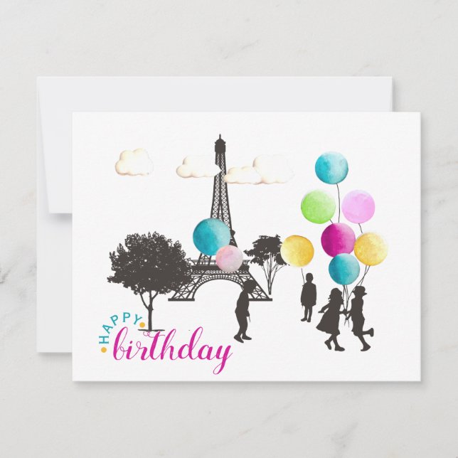 Carte Macarons français colorés Enfants Jouant Anniversa (Devant)