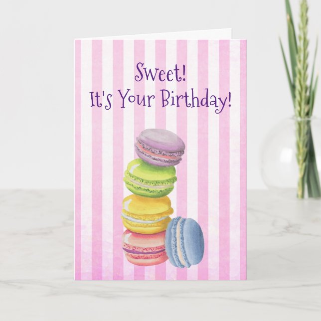 Carte Macarons Pâtisserie française aux aquarelles Anniv (Devant)