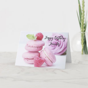 Carte Macarons roses et framboises rouges Anniversaire