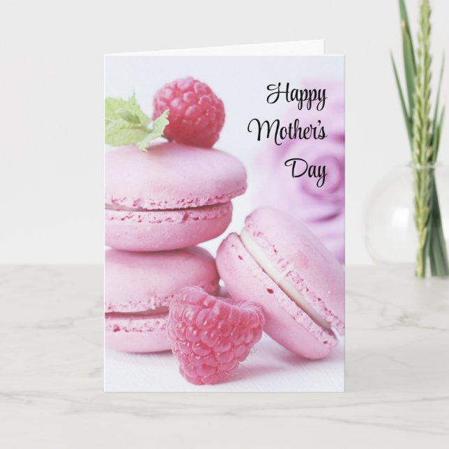 Carte Macarons roses et framboises rouges Fête des mères (Devant)