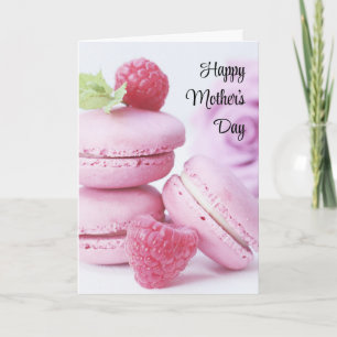 Carte Macarons roses et framboises rouges Fête des mères