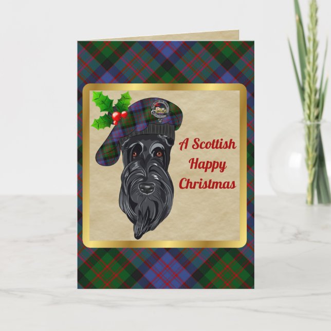 Carte MacDonald Badge & Tartan Noël personnalisé (Devant)