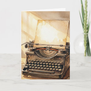 Carte Machine à écrire de type aquarelle d'anniversaire