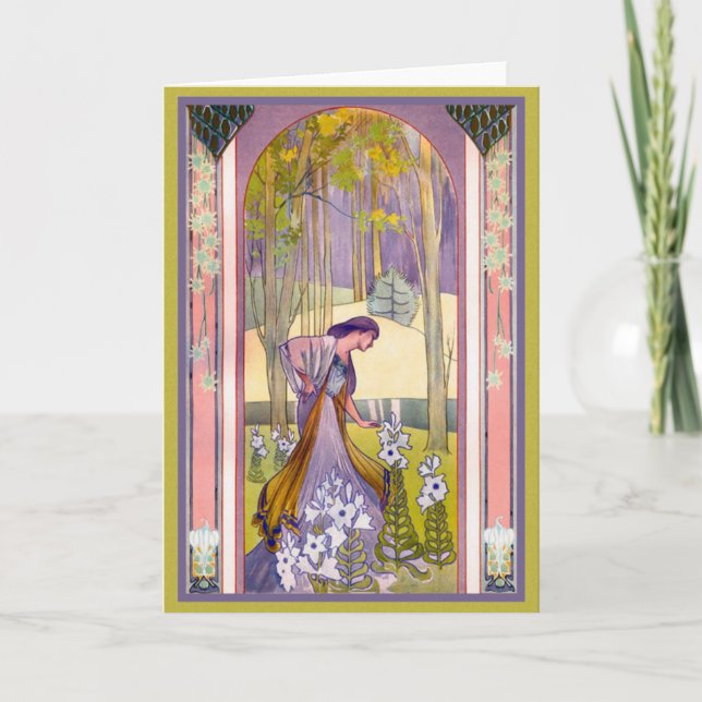 Carte Madame d'art déco dans le jardin (Devant)