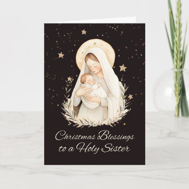 Carte Madone de Noël Nun Enfant Jésus bénédictions (Devant)