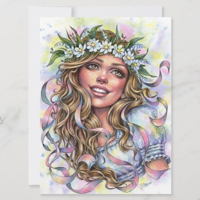 Carte Mae Beltane Spring Maypole Danseuse Girl Art Card (Devant)