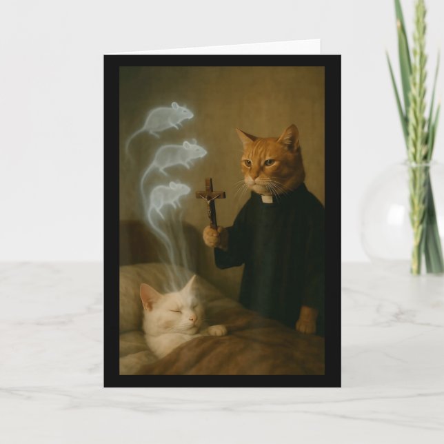 Carte Mage Cat Meme Chat Exorcisme Souris Humour Fantast (Devant)