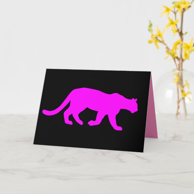 Carte Magenta Cougar Puma Marcher Silhouette (Fleur jaune)