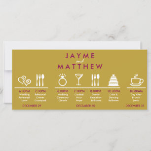 Carte Magenta Gold Mariage Timeline Welcome Bag Note