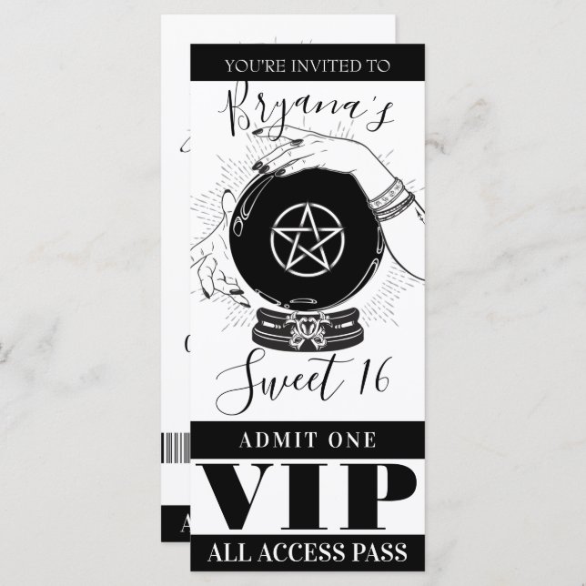 Carte Magic Crystal Ball Fortune Teller Party VIP Ticket (Devant / Derrière)