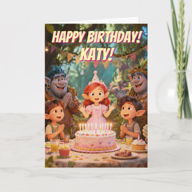 Carte Magical Enchanted Forest Trolls Birthday Party  (Devant)