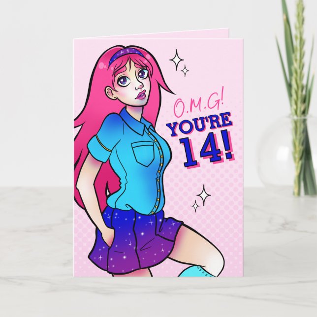 Carte Magical Pink Sparkle School Girl 14e anniversaire (Devant)