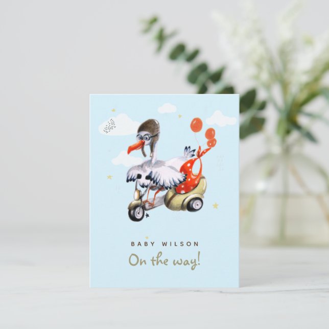 Carte Magique Cute Stork sur Scooter Funny Genre Neutre (Debout devant)