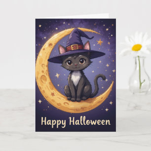 Carte Magique Halloween Chat noir sorcière Casquette et 