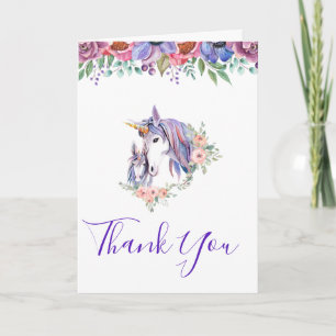 Carte Magique Unicorn maman & bébé Merci d'aquarelle