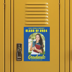 Carte Magnet de graduation photo jaune bleu