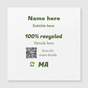 Carte Magnétique 100% recyclé ajouter Q R code ici nom d'entreprise