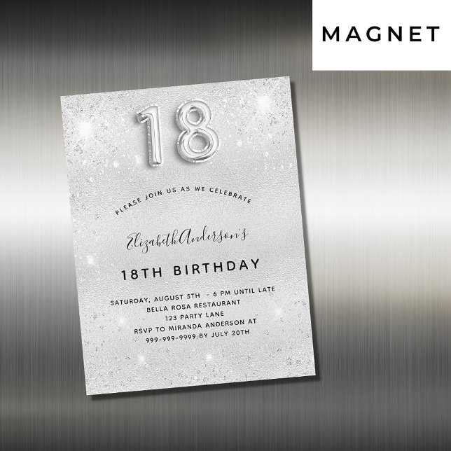 Carte Magnétique 18e anniversaire argent parties scintillant aimant (Créateur téléchargé)