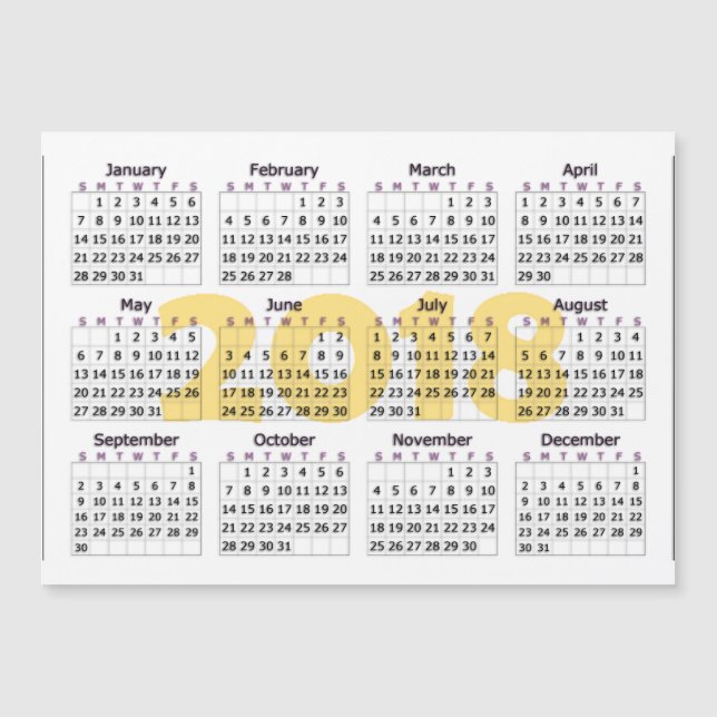 Carte Magnétique 2018 blancs magnétiques de calendrier et jaunes (Devant)