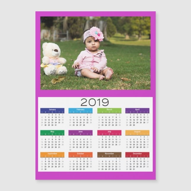 Carte Magnétique 2019 Ajouter un calendrier photo personnalisé (Devant)