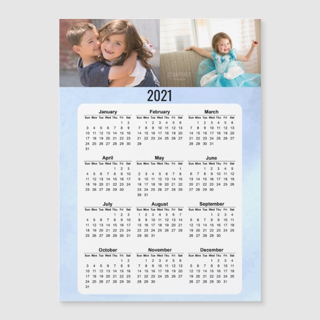 Carte Magnétique 2021 Calendrier de l'année complète Deux photos Ca (Devant)