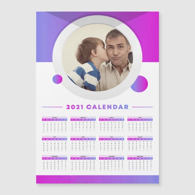 Carte Magnétique 2021 Calendrier moderne photo personnalisée (Devant)