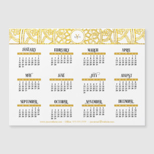 Carte Magnétique 2022 Gold Lotus Monogram Business Calendar 