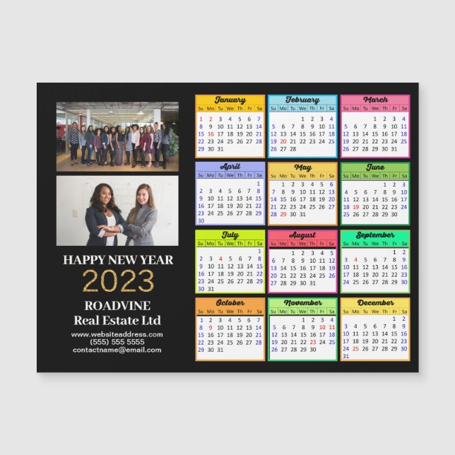 Carte Magnétique 2023 Entreprise 2 Photo moderne couleur Calendrier (Devant)