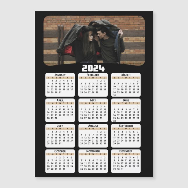 Carte Magnétique 2024 - Ajouter Votre Photo - Calendrier - Tan (Devant)