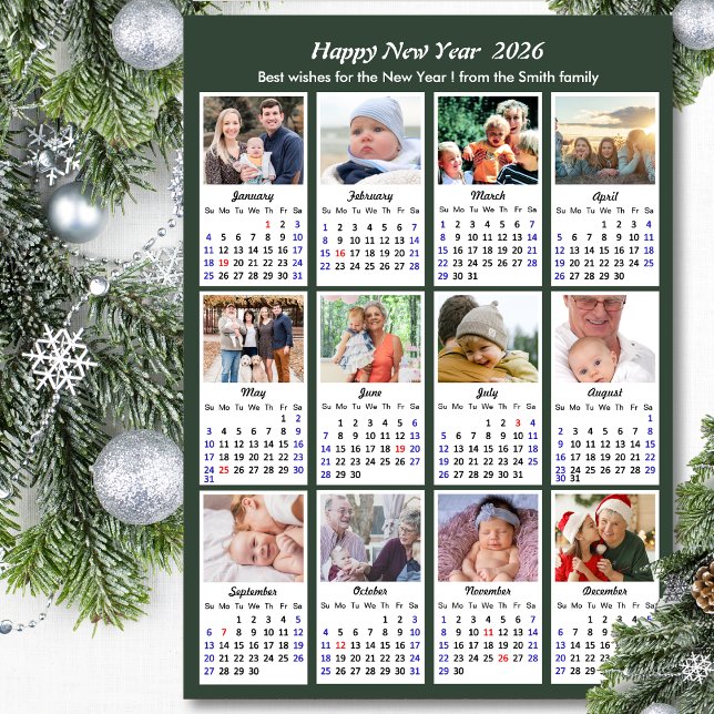 Carte Magnétique 2024 Calendrier Famille 12 Photo Sage Vert Magnéti (Créateur téléchargé)