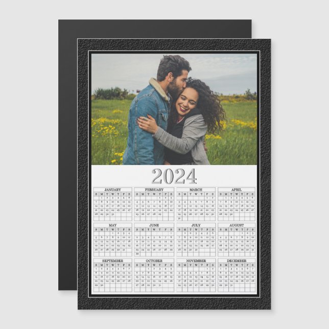 Carte Magnétique 2024 minimum photo plein année calendrier magnétiq (Devant / Derrière)