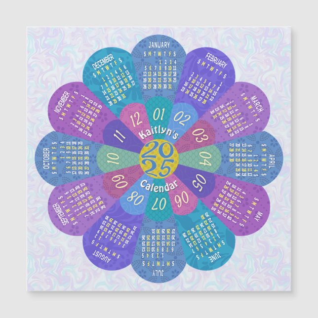Carte Magnétique 2025 Calendrier Boho Purple Flower aimant personna (Devant)