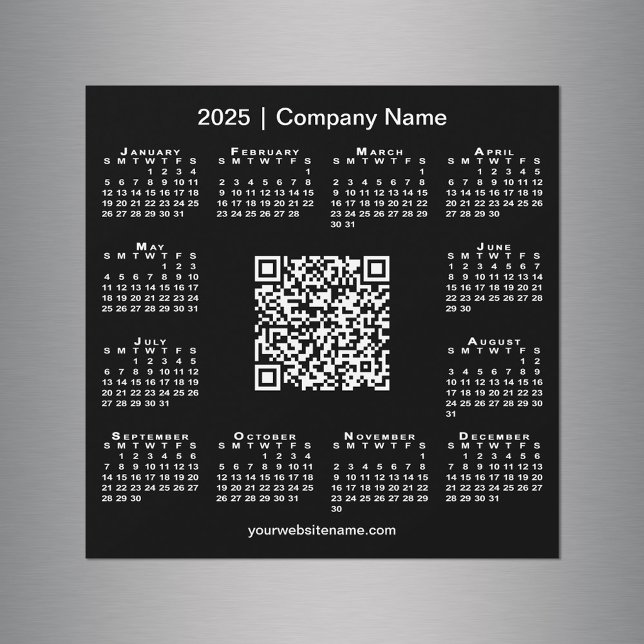 Carte Magnétique 2025 Calendrier Entreprise Personnalisée QR Code M (2025 Calendar Custom Business QR Code Black Magnet in situ)
