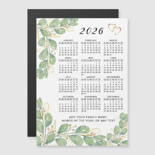 Carte Magnétique 2025 Calendrier Floral Eucalyptus aimant personnal