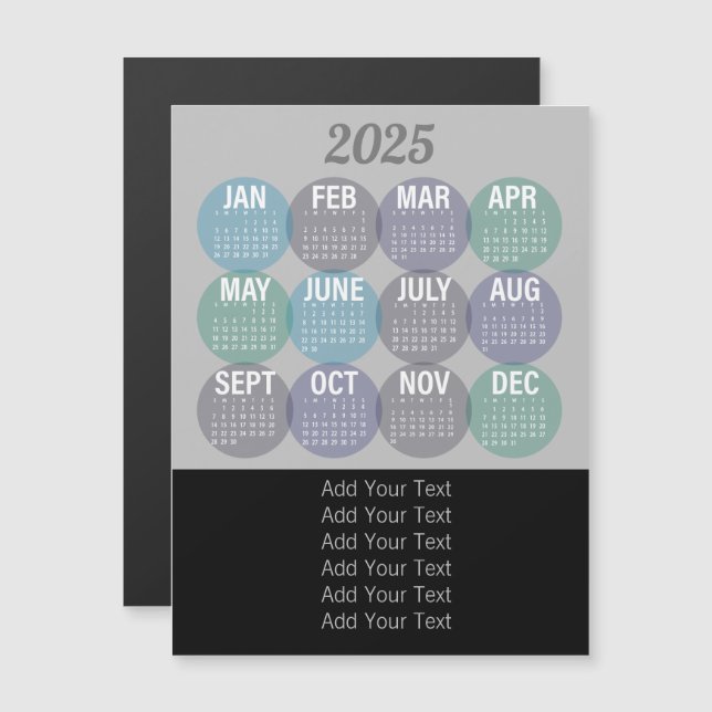 Carte Magnétique 2025 - Calendrier mensuel coloré 2 (Devant / Derrière)