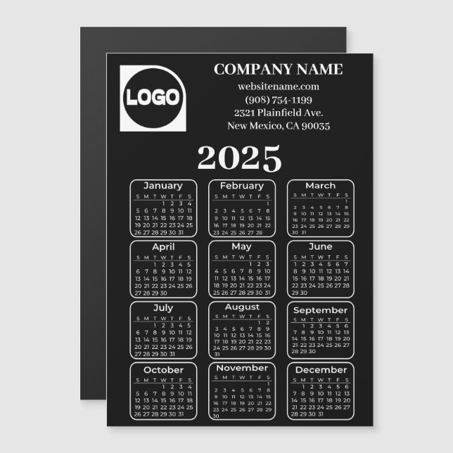 Carte Magnétique 2025 Calendrier Personnalisé Nom de l'entreprise e (Devant / Derrière)