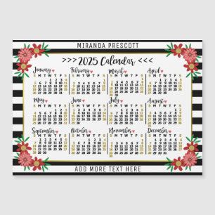 Carte Magnétique 2025 Calendrier Preppy Floral Stripes Aimant Perso