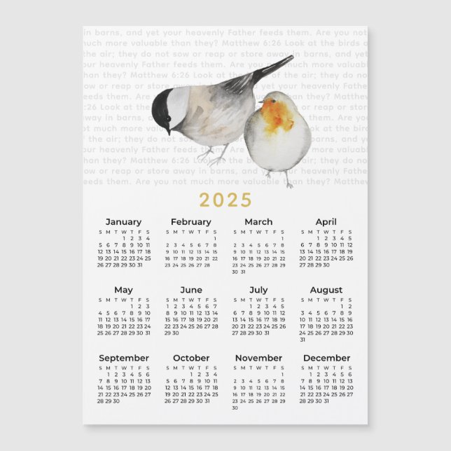Carte Magnétique 2025 Matthew 6:26 Aquarelle Birds Calendrier Magne (Devant)