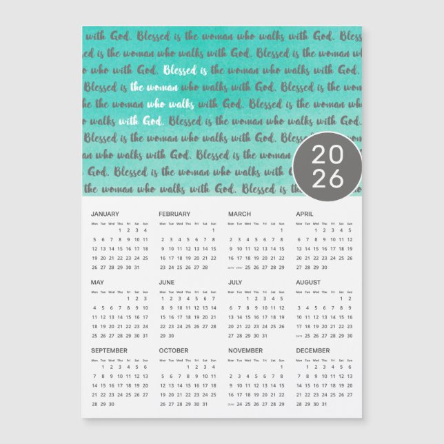 Carte Magnétique 2026 Béni est la Femme Calendrier Magnétique (Devant)
