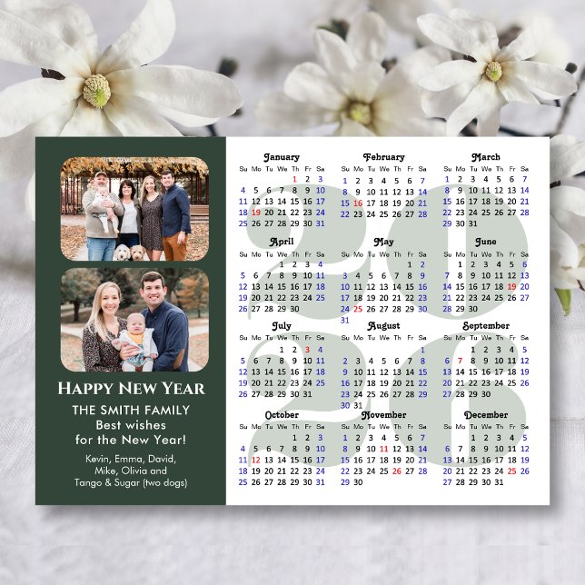 Carte Magnétique 2026 Calendrier 2 Photo Moderne Sage Vert Magnétiq (Créateur téléchargé)