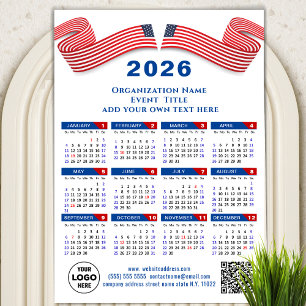 Carte Magnétique 2026 Calendrier Business Logo QR code Bleu magnéti