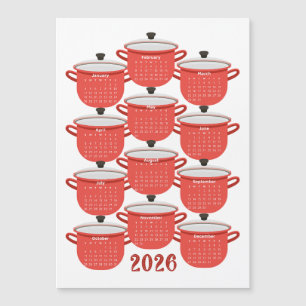Carte Magnétique 2026 Calendrier Cuisine Rouge Cookware