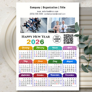 Carte Magnétique 2026 Calendrier Entreprise 2 Logo photo QR Magnéti